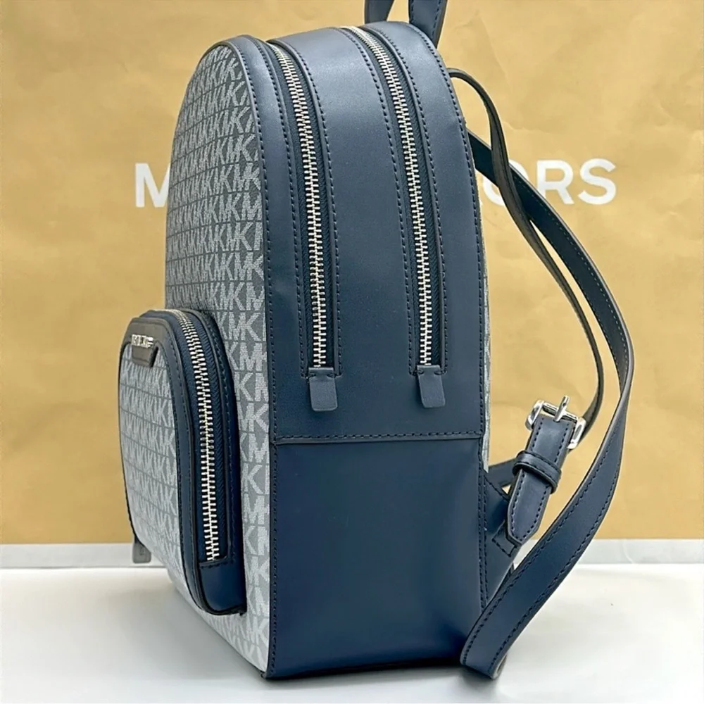 MICHAEL KORS Jaycee Medium Ombré Signature Logo Zip Pocket Backpack Navy NWT